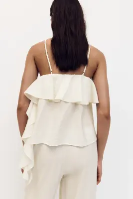 Top volanté à bretelles fines - Crème — photo 2