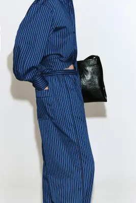 PANTALON RAYÉ À PASSEPOILS ET TAILLE ÉLASTIQUÉE - BLEU / RAYÉ — photo 3