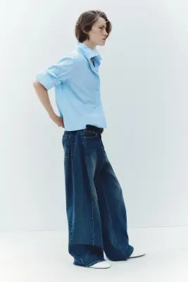 Chemise oversize en popeline - Bleu clair — photo 2