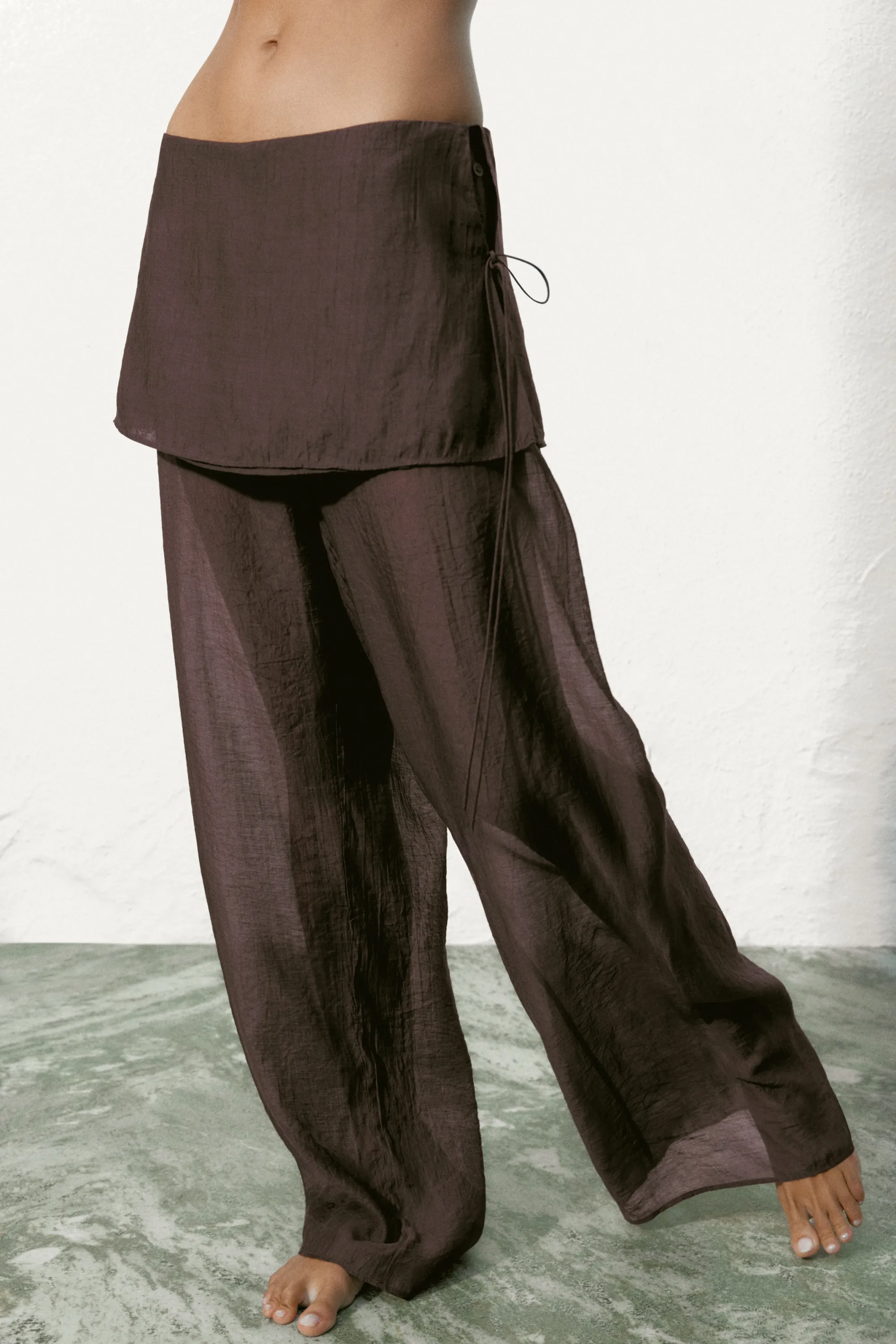 Pantalon avec jupe superposée - Marron foncé