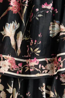 Robe à étages en lin mélangé - Noir/fleuri — photo 4