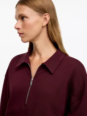 Sweat polo demi-zippé - Rouge foncé — photo 3