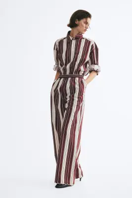 Scalloped cotton trousers - Bordeaux/rayé — photo 1