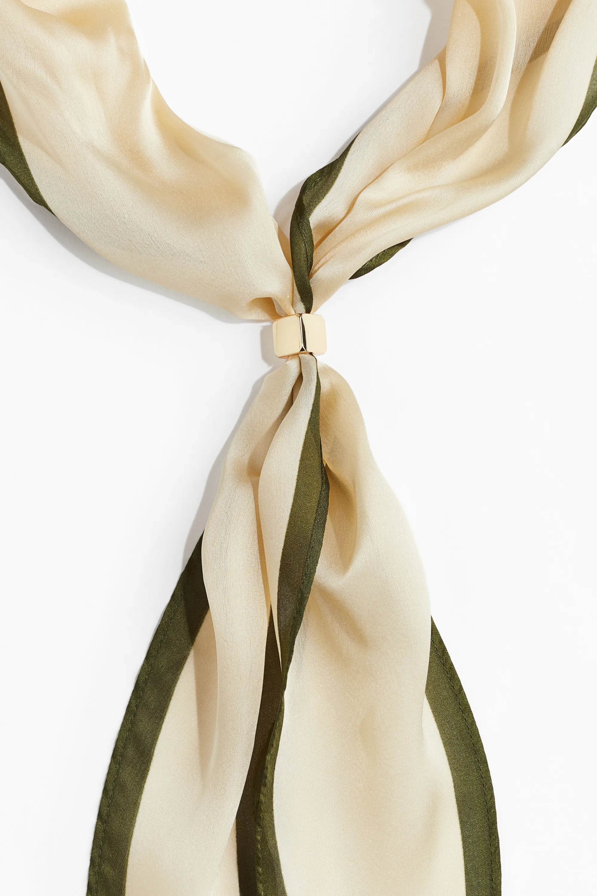 Foulard cravate avec perle fantaisie - Beige clair/vert kaki