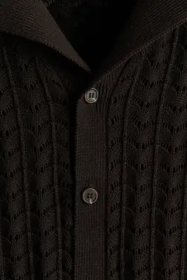 Chemise Relaxed Fit en maille pointelle - Marron foncé — photo 4