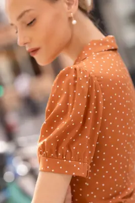 Talia Peplum Blouse - Terracotta dots — photo 2