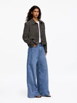 Veste raccourcie en laine mélangée - Gris chiné — photo 1