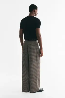 Pantalon chic Oversized Fit à jambes larges - Taupe clair/carreaux — photo 3