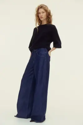 Wide High Waist Jeans - Bleu denim foncé — photo 3