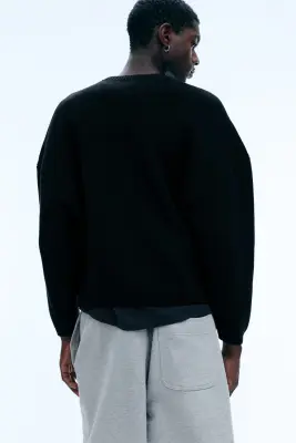 Pull oversize en coton épais - Noir — photo 2