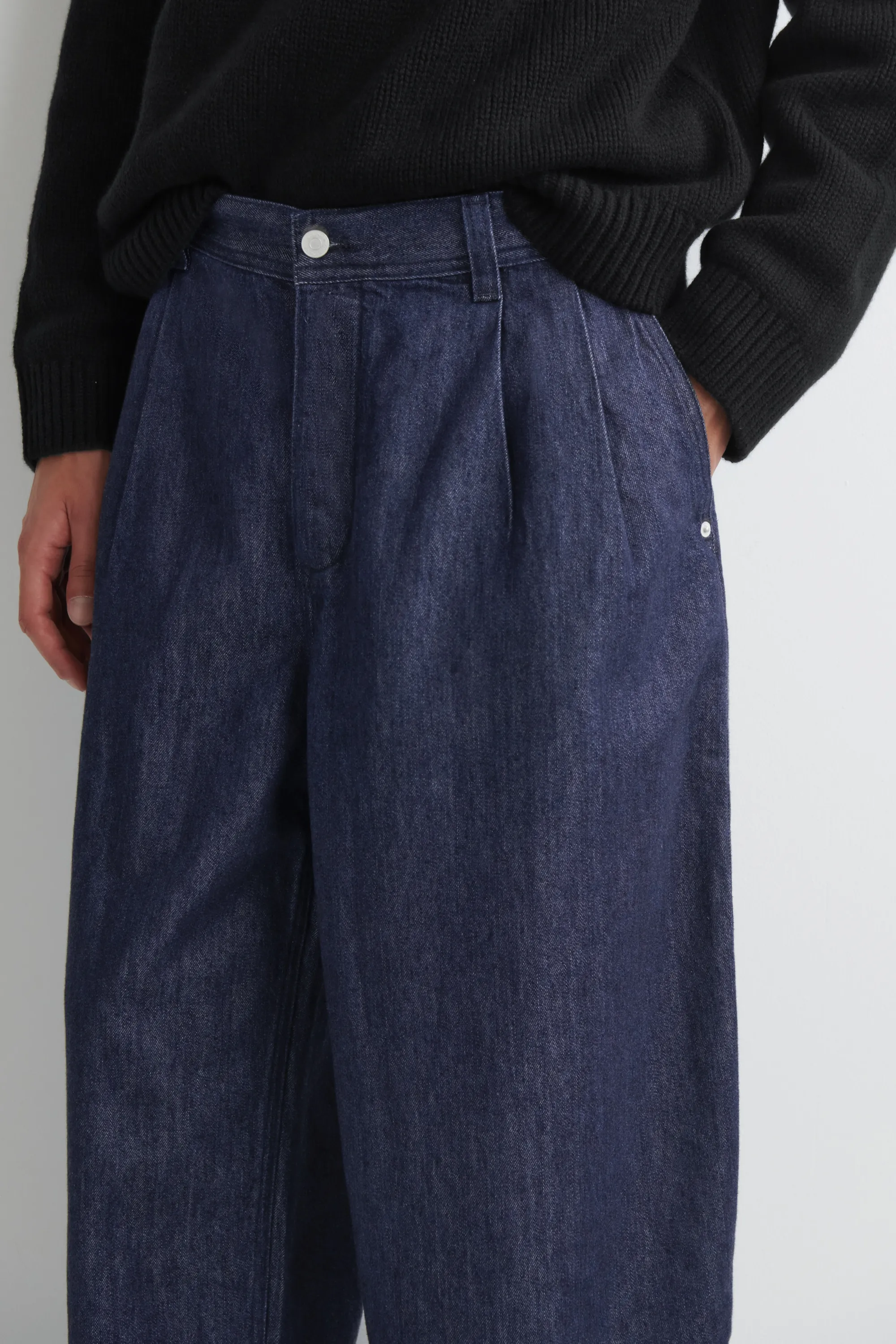PANTALON BARREL DÉCONTRACTÉ EN DENIM À PLIS - BLUE