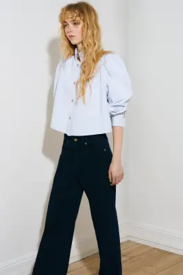 Wide High Waist Jeans - Bleu denim marine — photo 3