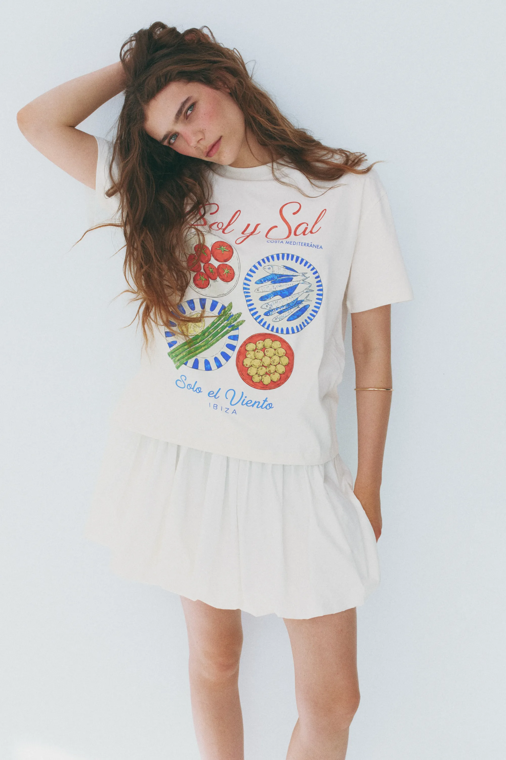 T-shirt imprimé en coton - Crème/Sol y Sal