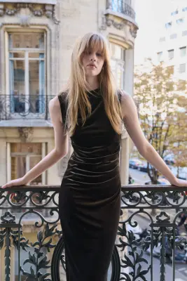 Robe sans manches en velours - Marron foncé — photo 2