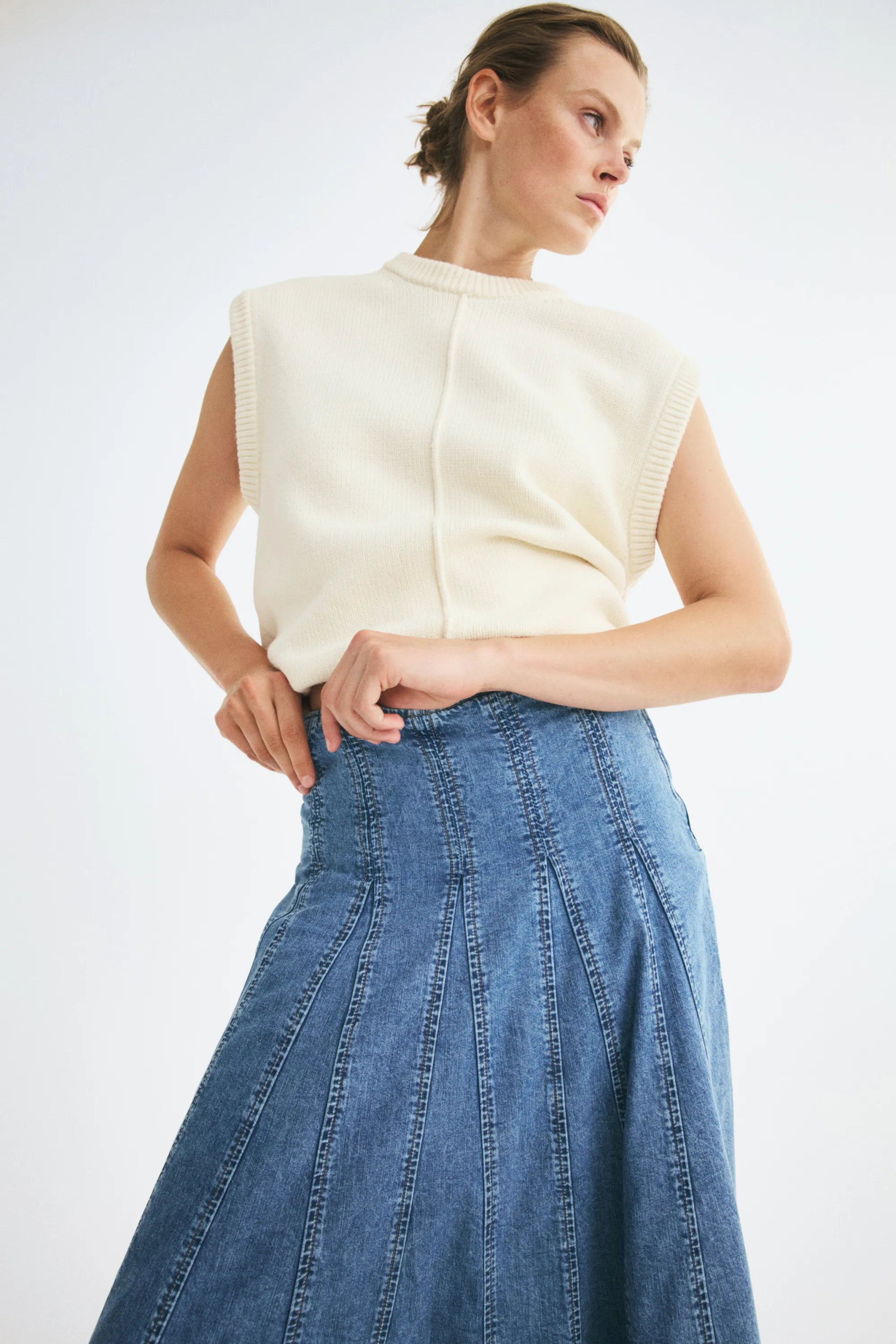 Jupe plissée en denim - Bleu denim