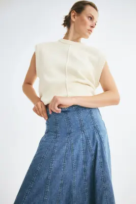 Jupe plissée en denim - Bleu denim — photo 1