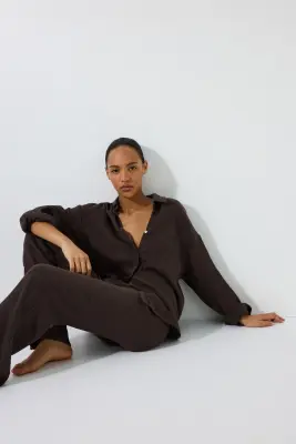 Pyjama en mousseline de coton - Marron foncé — photo 1