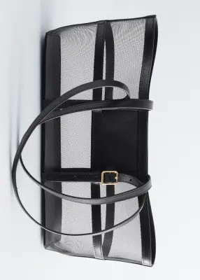 Sac cabas en mesh à bordures en cuir - Noir — photo 1