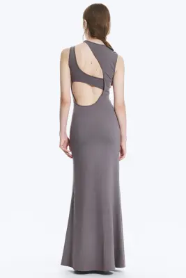Robe longue à découpes - Gris violet poudré — photo 4