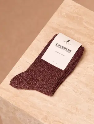 Chaussettes lurex côtelées - Bordeaux — photo 2