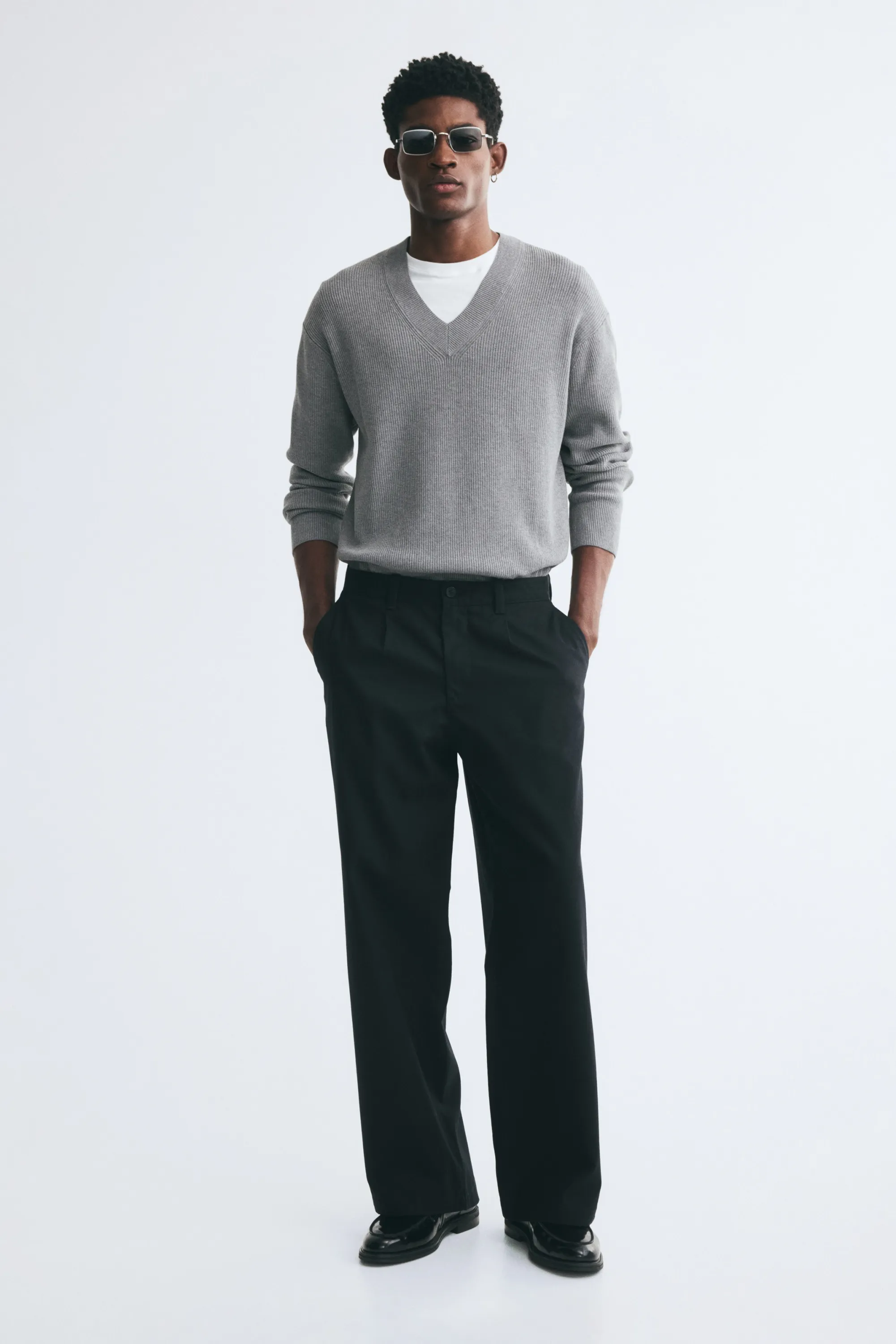 Pull Relaxed Fit en maille côtelée - Gris