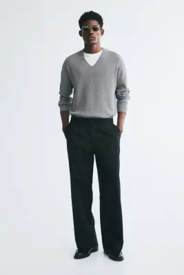 Pull Relaxed Fit en maille côtelée - Gris — photo 1