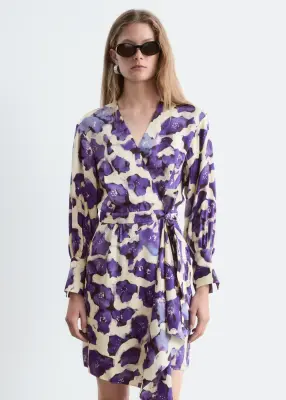 Robe midi imprimée - Écru/Violet — photo 2