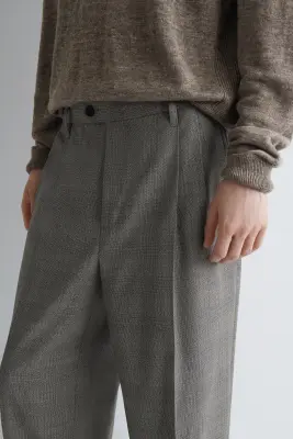 PANTALON FUSEAU DÉCONTRACTÉ EN LAINE TEXTURÉE - BEIGE / CARREAUX — photo 4