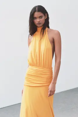 Robe dos nu à effet drapé - Orange — photo 1