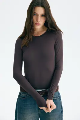 Body à manches longues en microfibre - Gris truffe — photo 3