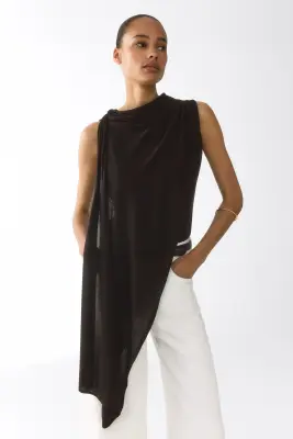 Top en viscose à effet drapé - Marron foncé — photo 1