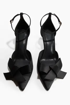 Escarpins en satin avec nœud - Noir — photo 1