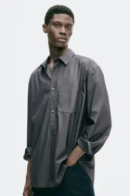 Chemise Relaxed Fit en popeline - Gris foncé — photo 1