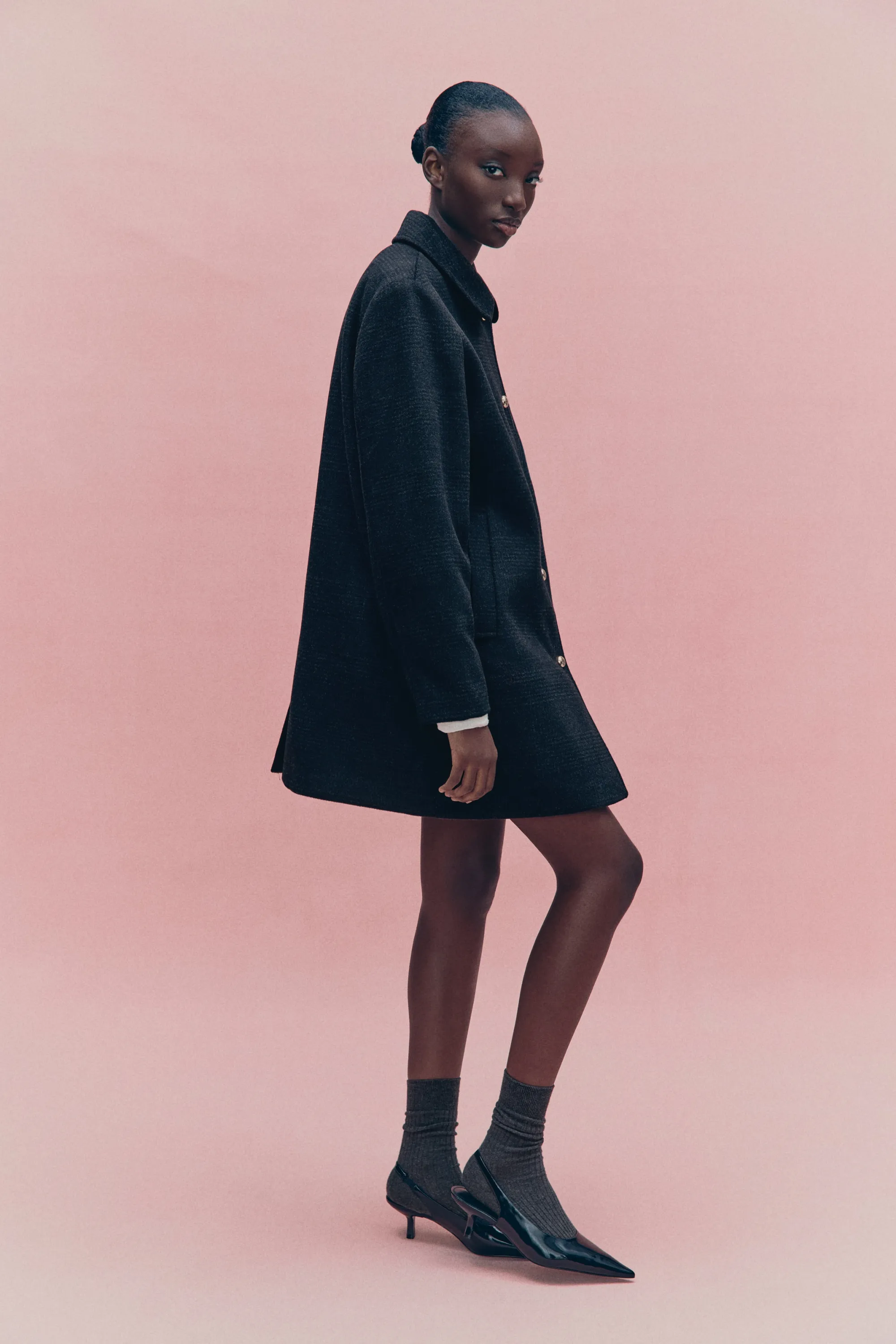 Manteau 3/4 en laine mélangée - Noir