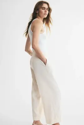 Pantalon droit avec ceinture - Crème — photo 2