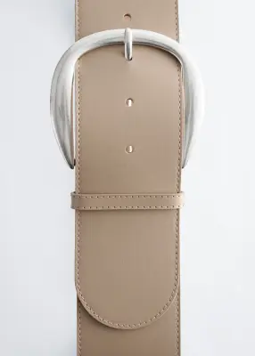 Ceinture large en cuir - Beige — photo 2