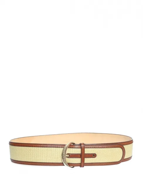 Ceinture large en cuir marron et raffia beige Prix boutique 450€ Taille L