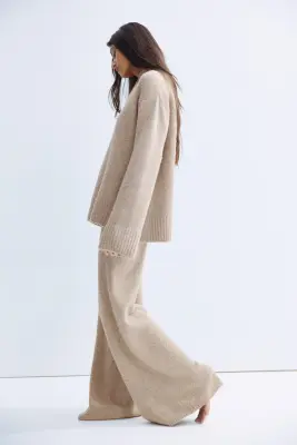 Pull à encolure en V en laine mélangée - Beige chiné — photo 2
