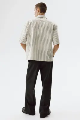 Chemise Relaxed Fit en twill avec col zippé - Crème/rayé — photo 3