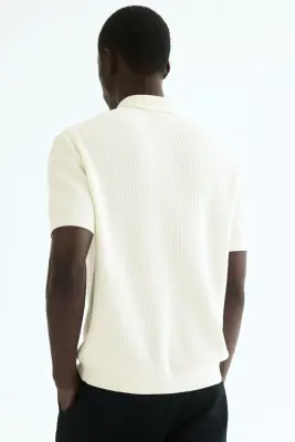 Polo Regular Fit en maille - Crème — photo 4