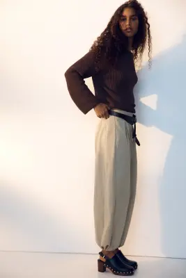 Pantalon à jambes ballon en nylon - Beige — photo 1