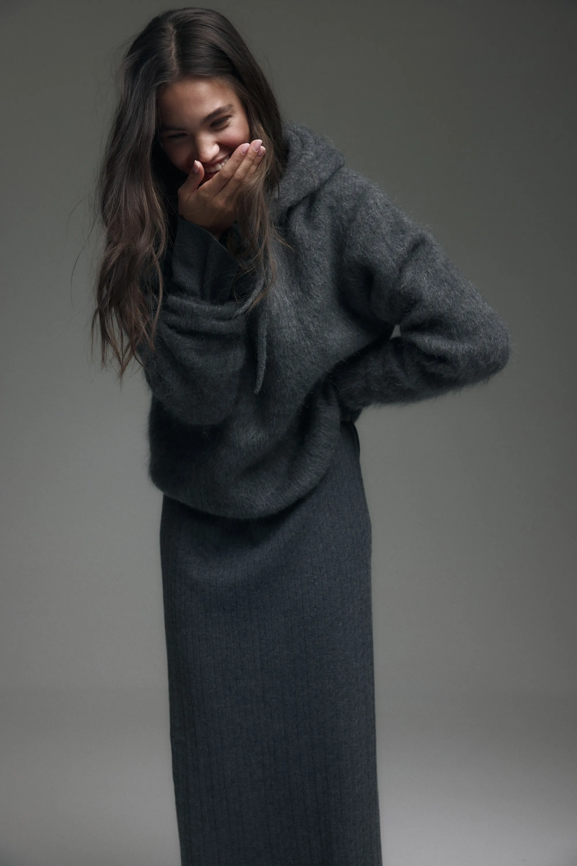 Robe en maille torsadée - Gris foncé chiné