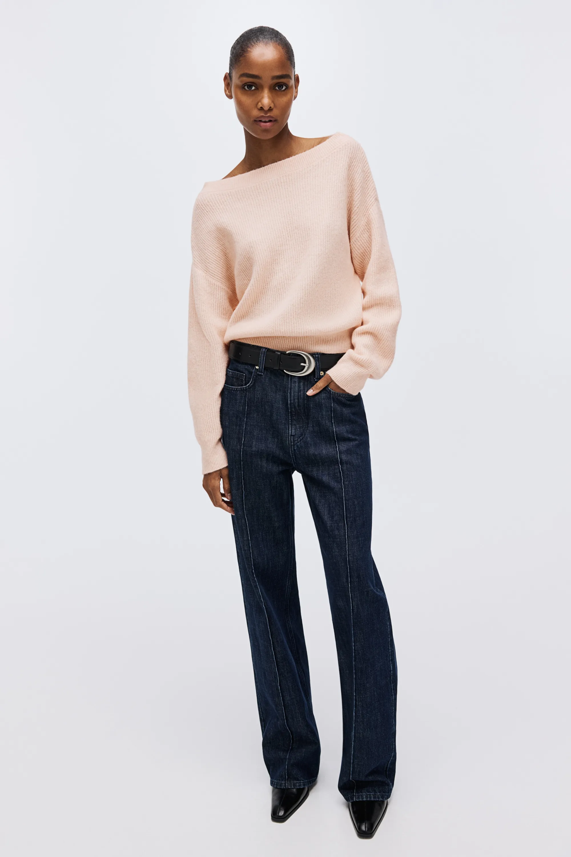 Pull oversize à encolure bateau - Rose pêche clair