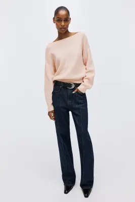 Pull oversize à encolure bateau - Rose pêche clair — photo 1