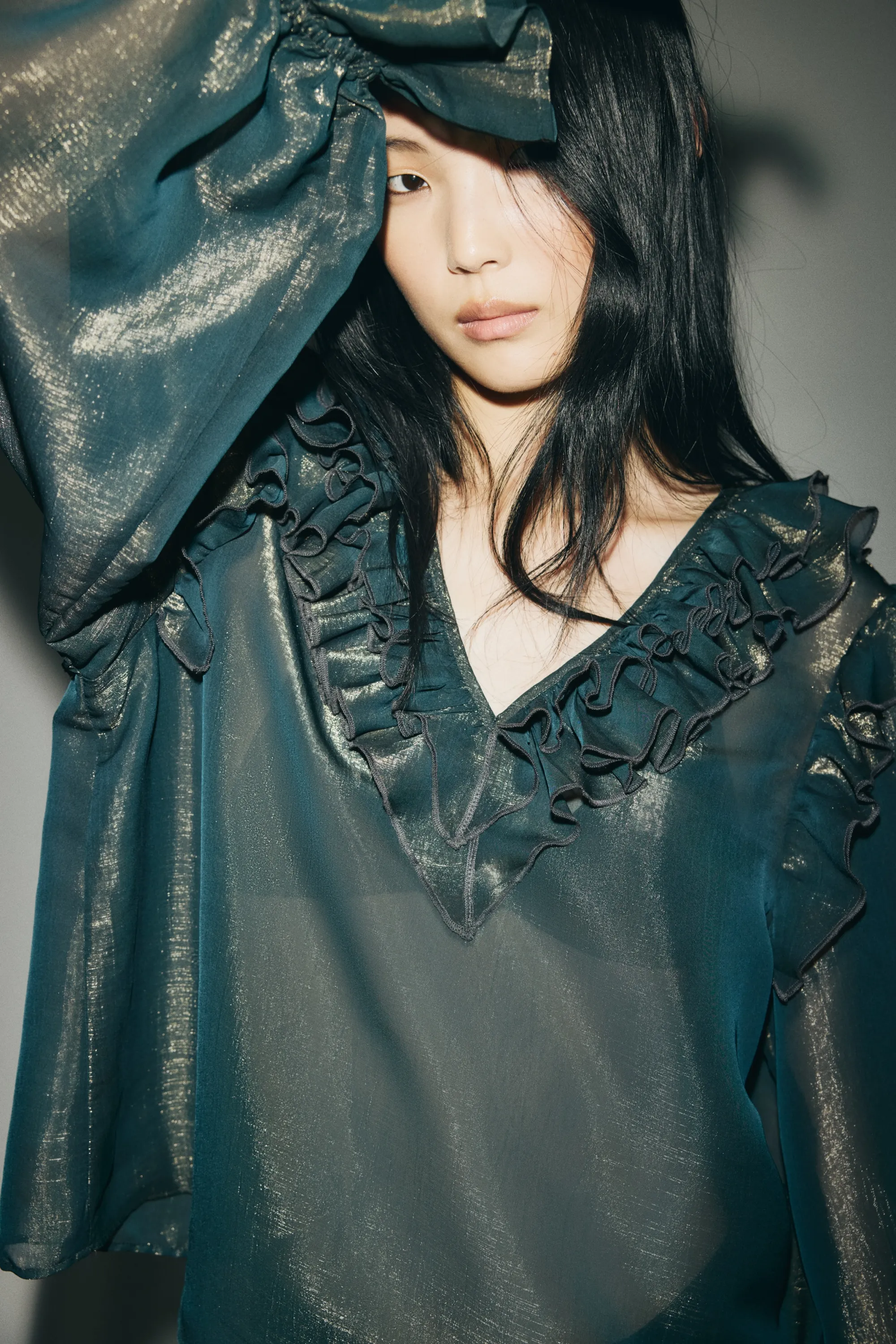 Blouse volantée - Vert olive foncé