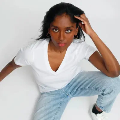 T-shirt Martine col V blanc — photo 2