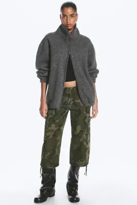 Veste en peluche à col cheminée - Gris foncé chiné — photo 1