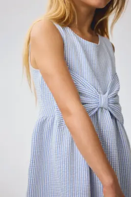 Robe avec nœud devant - Bleu/rayé — photo 3