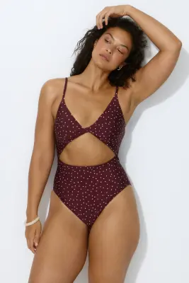 Maillot de bain paddé High Leg - Bordeaux/pois — photo 1