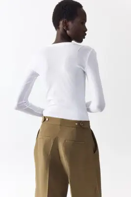 Pantalon en twill avec jambes barrel - Vert kaki — photo 3